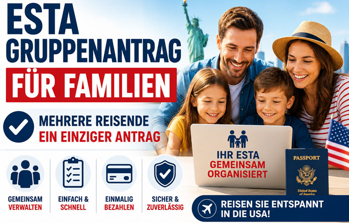 Familie stellt gemeinsam einen ESTA-Gruppenantrag für eine Reise in die USA.