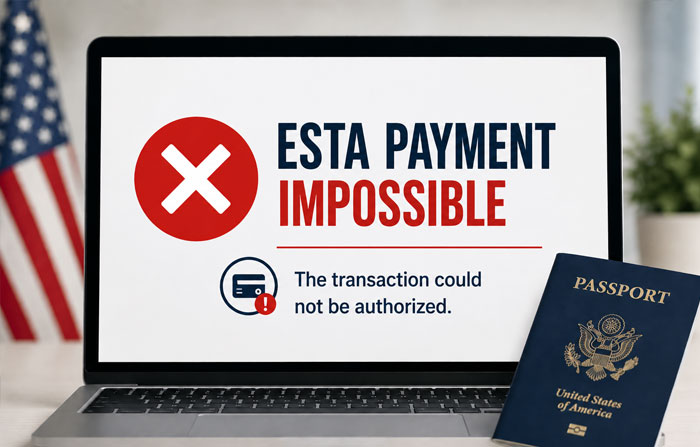 ESTA payment failed during an application for the United States