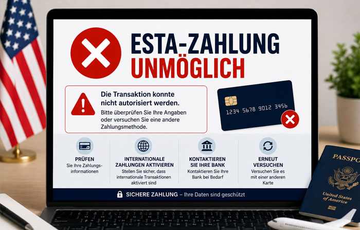 ESTA-Zahlung bei einem Antrag für die Vereinigten Staaten nicht möglich
